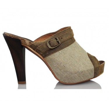 VIENTY ZUECO BIO HEBILLA NATURAL LINO  MARRON