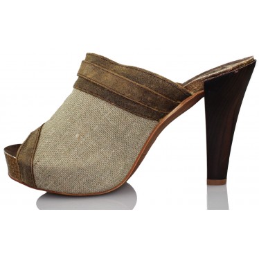 VIENTY ZUECO BIO HEBILLA NATURAL LINO  MARRON