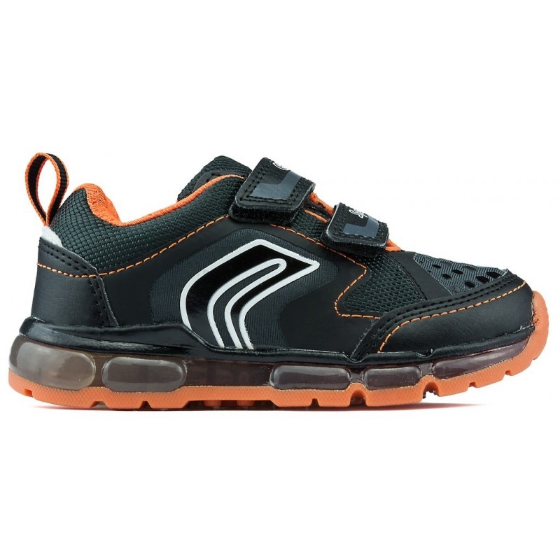 ZAPATILLAS LUCES GEOX JR ANDROID BOY BLACK_ORANGE