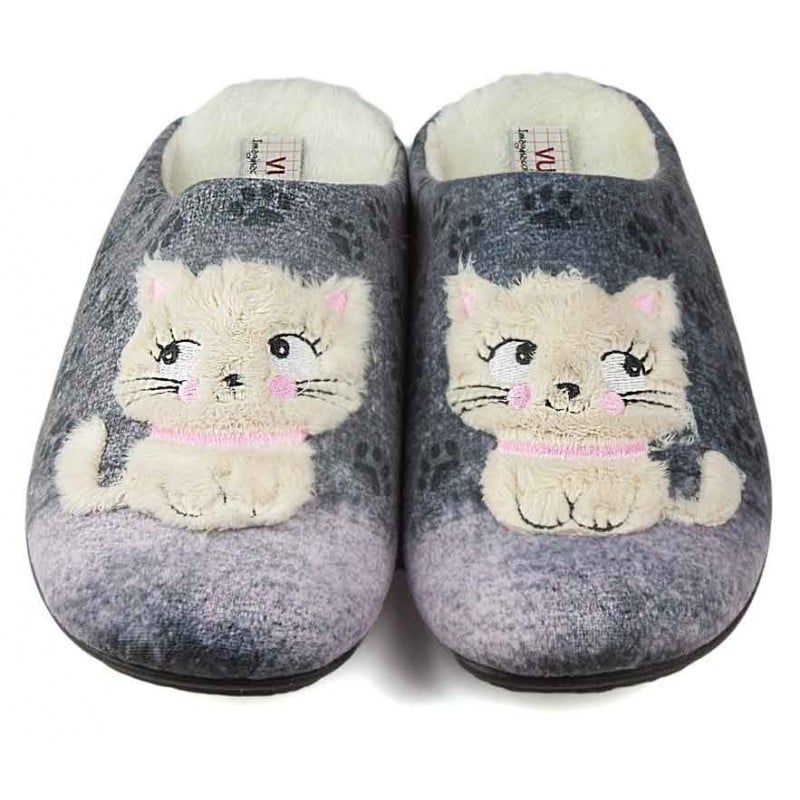 ZAPATILLAS CASA VULLADI MUJER GATOS GRIS