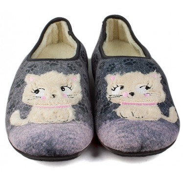 ZAPATILLAS CASA VULLADI MUJER GATITOS CERRADAS GRIS