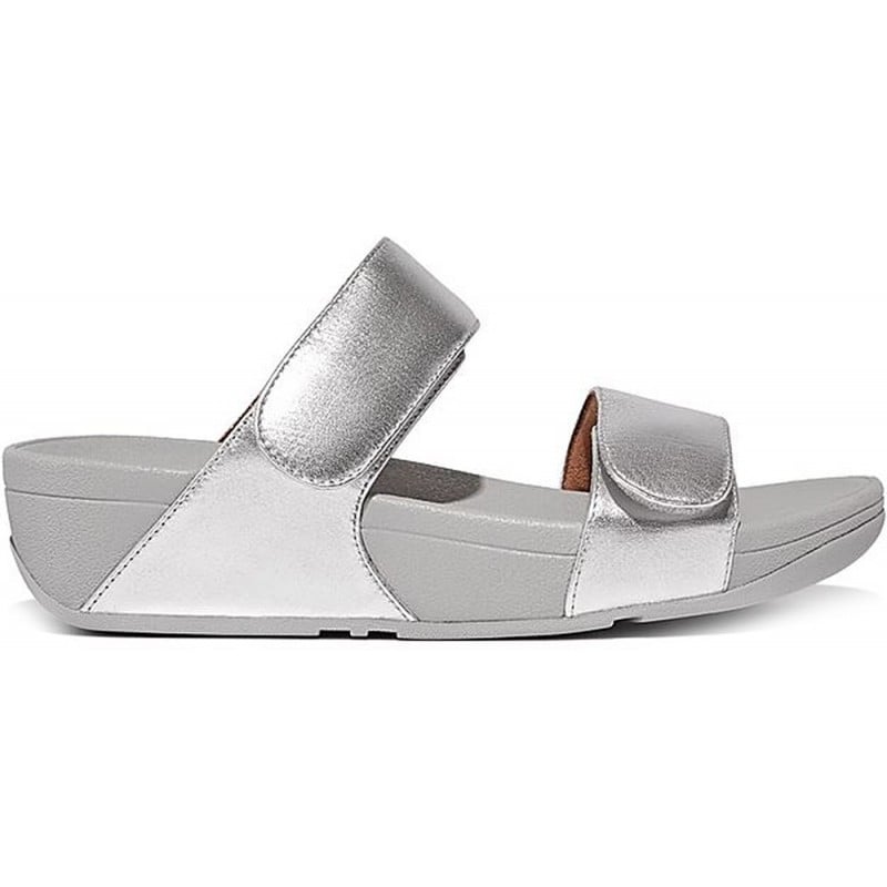 SANDALIAS FITFLOP FV6 LULU ADJUSTABLE LEATHER SLIDES SILVER