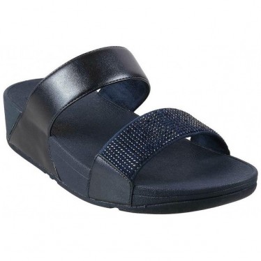 SANDALIA FITFLOP EC4 LULU CRYSTAL EMBELLISHED SLIDES NAVY