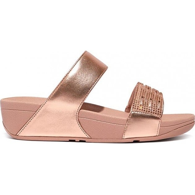 SANDALIAS FITFLOP LULU LASERCRYSTAL LEATH SLIDES EU2 ROSE_GOLD