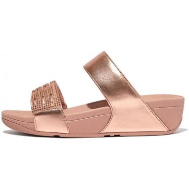 SANDALIAS FITFLOP LULU LASERCRYSTAL LEATH SLIDES EU2 ROSE_GOLD