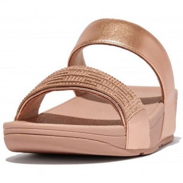 SANDALIAS FITFLOP LULU LASERCRYSTAL LEATH SLIDES EU2 ROSE_GOLD