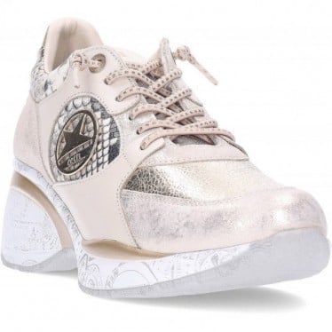 Sneakers para mujer Cetti C-1376 Metal y Animal print CHAMPAGNE