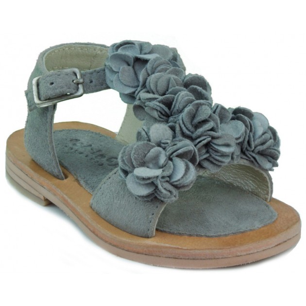 OCA LOCA SANDALIA BEBE PIEL FLORES GRIS